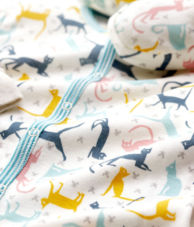 Ensemble nuit chats b&eacute;b&eacute; en coton et lyocell blanc/multicouleur